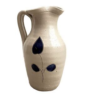 Williamsburg Pottery VA Salt Glazed Blue Floral Motif 6” Creamer